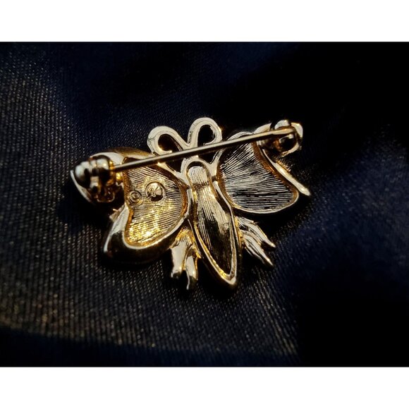 Vintage SWAROVSKI Swan Signed Brown Enamel Clear Crystals Butterfly Brooch Pin - Picture 4 of 5